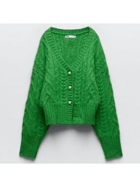 Zara Emerald Green Long Sleeve Cardigan w/ Decorative Buttons-Size Small